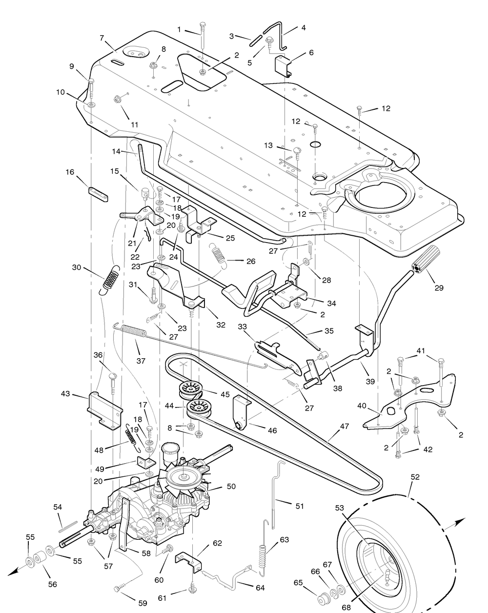 Motion Drive Diagram and Parts List for 46906X99A 1996 Briggs and Stratton Lawn Tractor